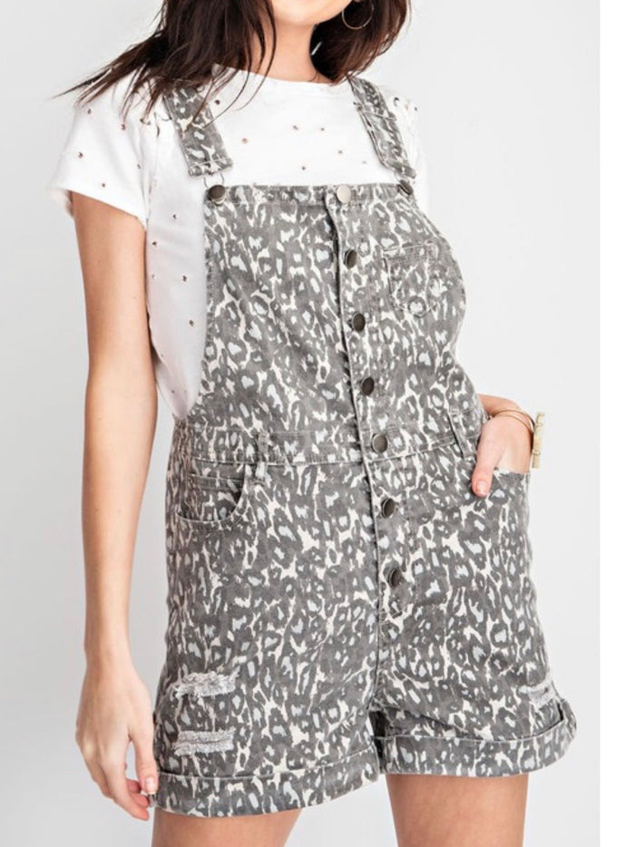 Grey Leopard Short Overall