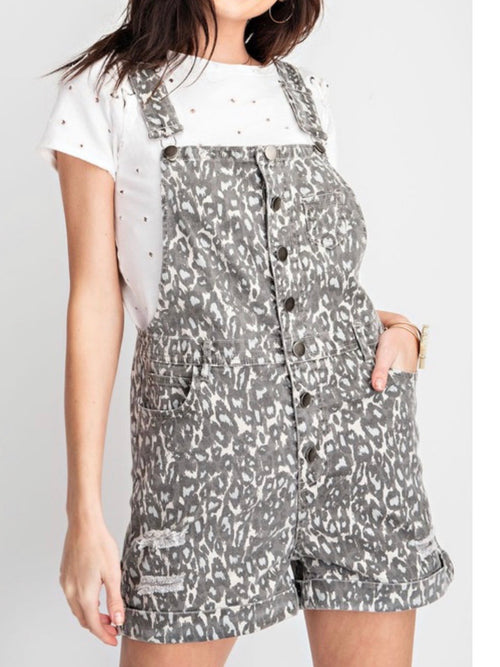 Grey Leopard Short Overall