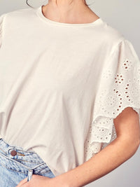 White Eyelet Flutter Sleeves Top