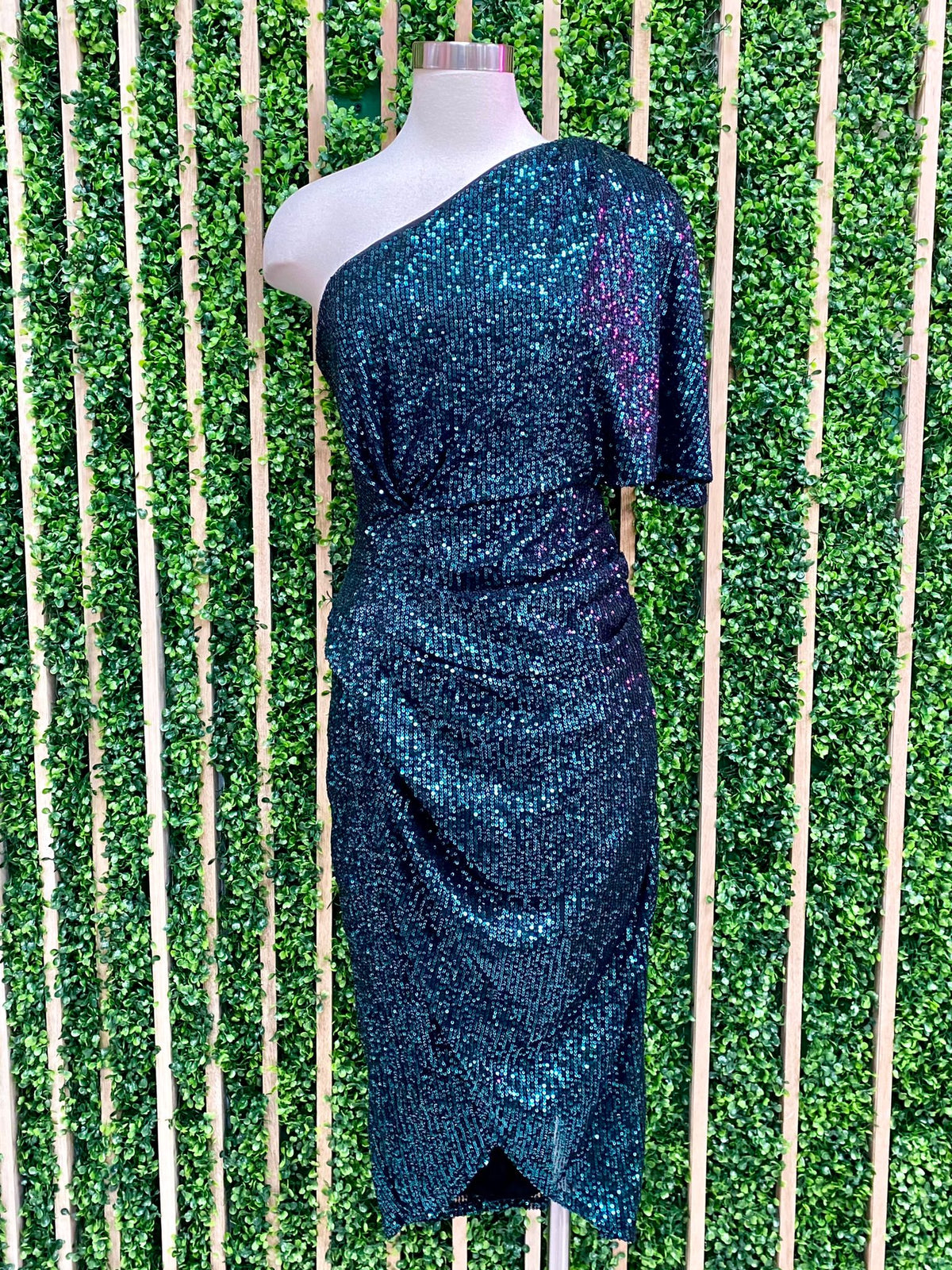 Sequin One Shoulder Midi Dress