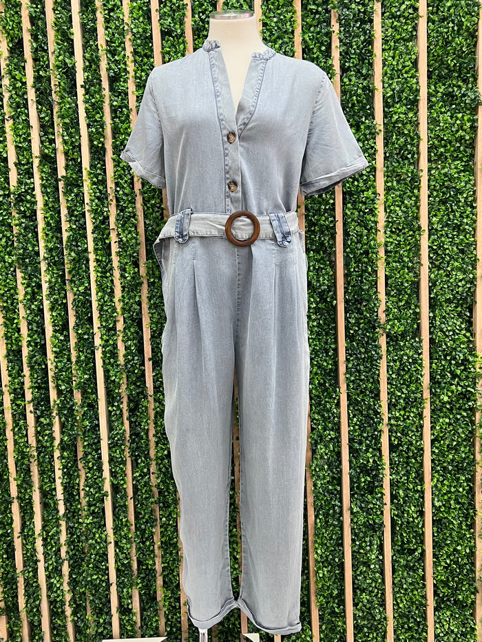 Denim Belted Jumpsuit