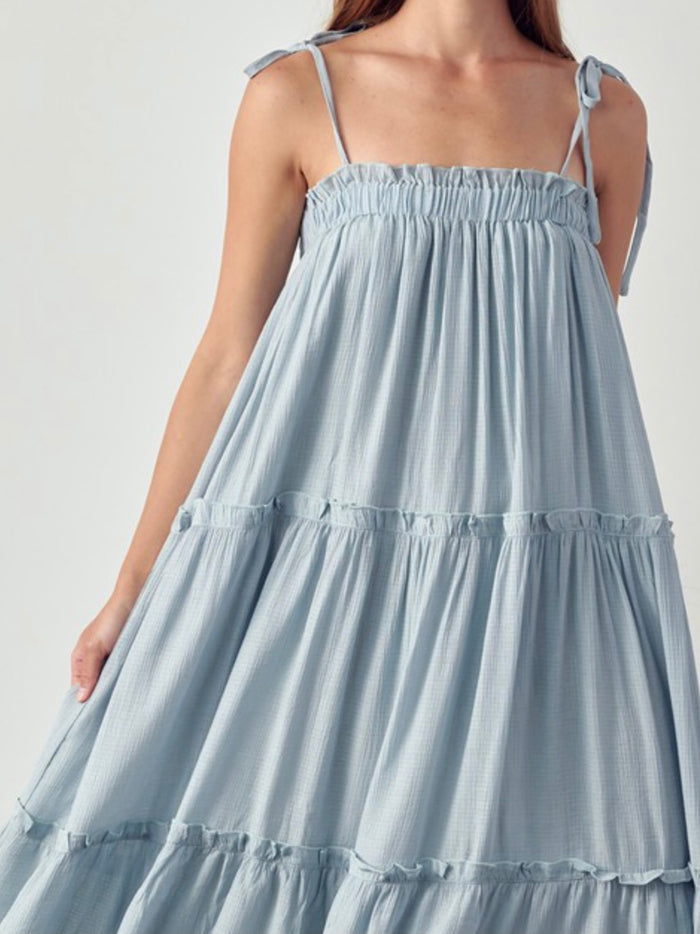 Light Blue Ruffle Tiered Maxi