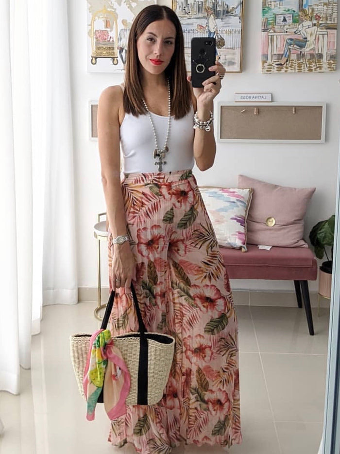 Blush Print Pleated Palazzo