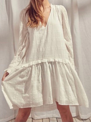 White Textured Tiered Boho Dress