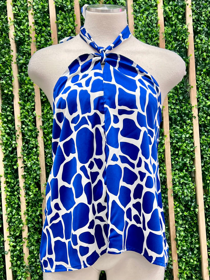 Blue Giraffe Print Halter Top