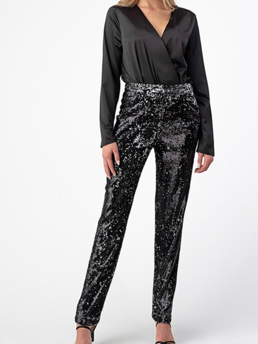 Black Sequin Stratight Leg Trouser