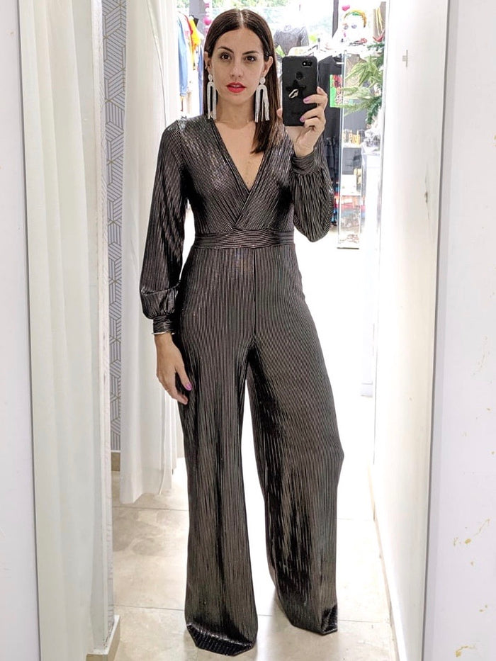 Long Sleeve Silver Stripes Jumpsuit