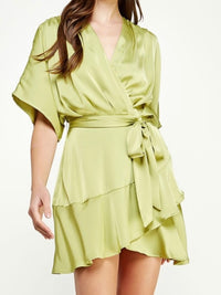 Flared Sleeve Wrap Short Dress