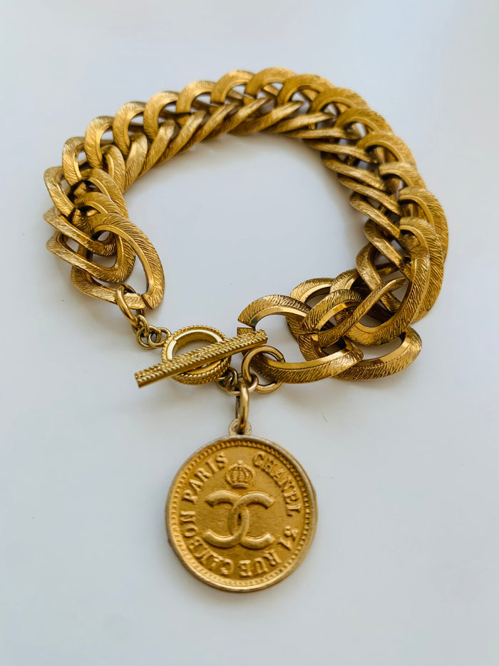 Gold Rue Cambon Paris CC Repurposed Vintage Toggle Bracelet