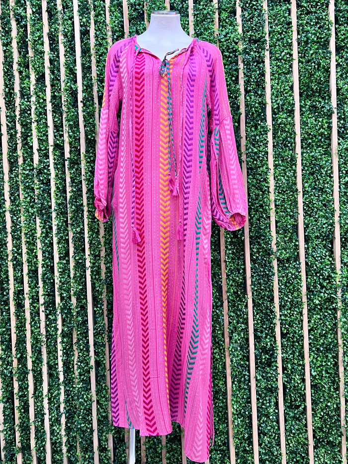 Exquisite Fuchsia Metallic Striped Maxi