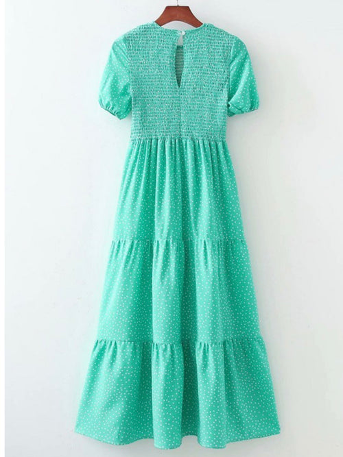 Green Dots Smocked Midi Dress