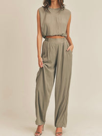 Olive Gauze Crop Pant Set