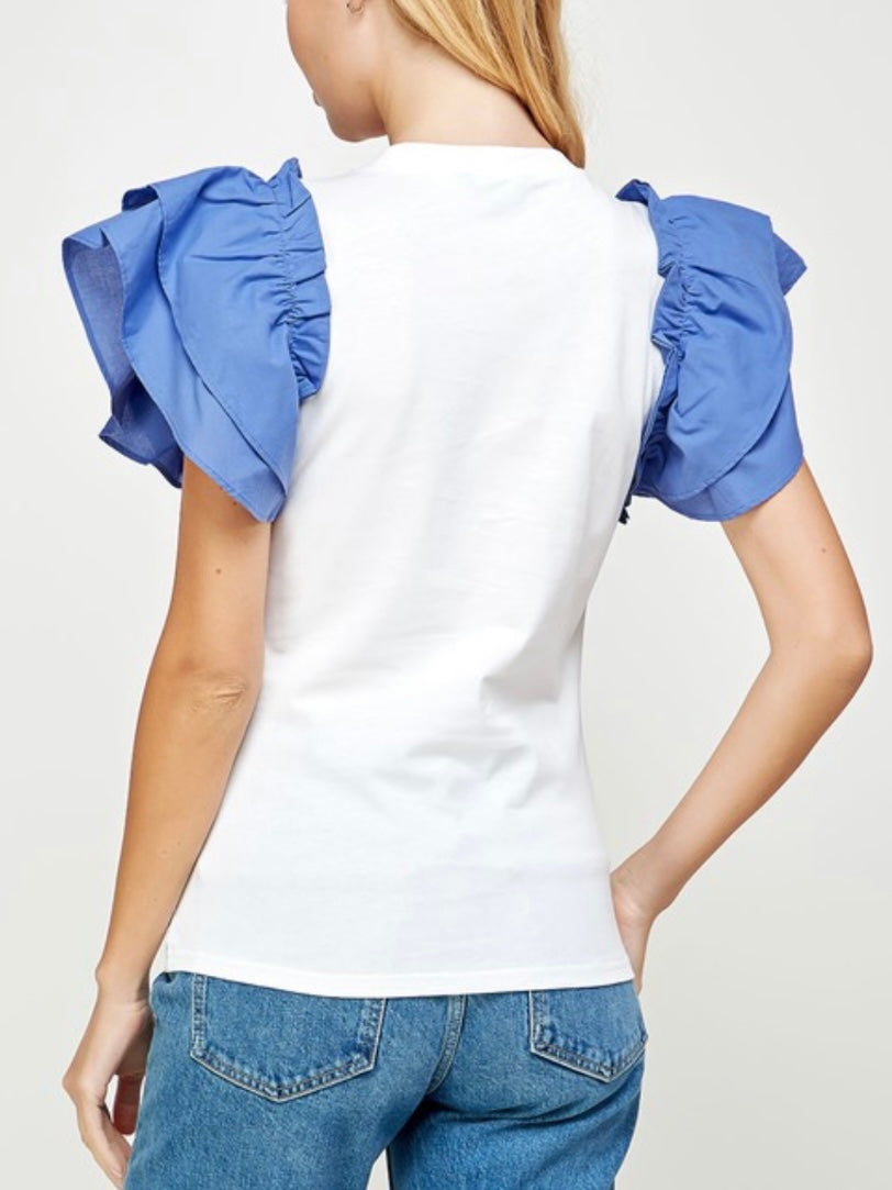 Lavender White Ruffled Top