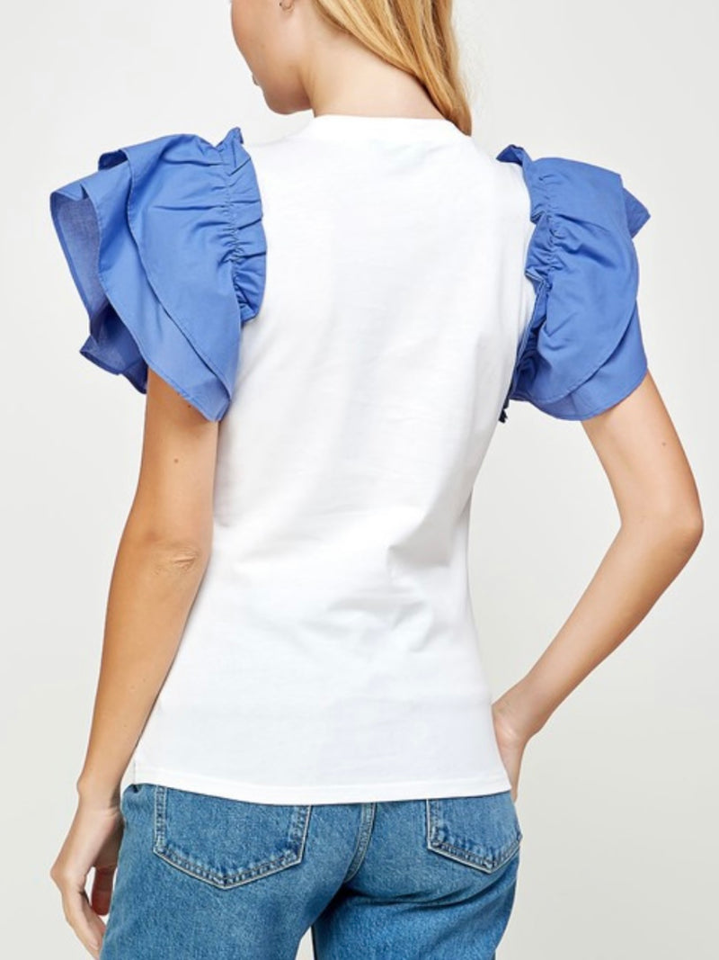 Lavender White Ruffled Top