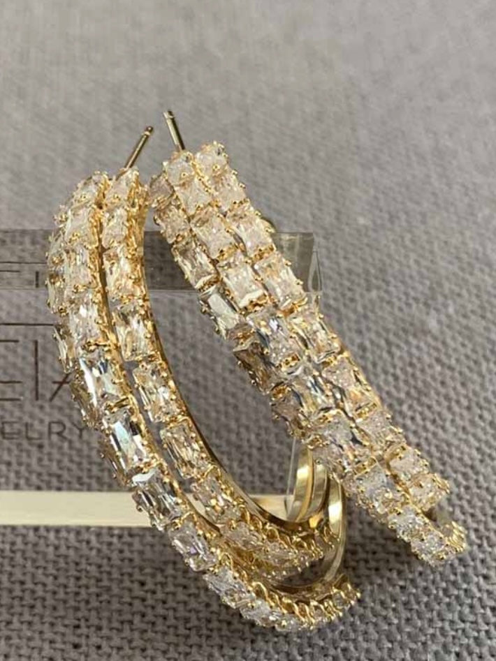 Crystal Triple Row Hoop Earrings