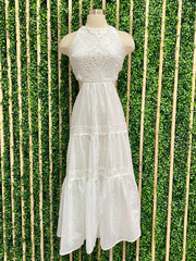 White Lace Trim Cutout Midi Dress