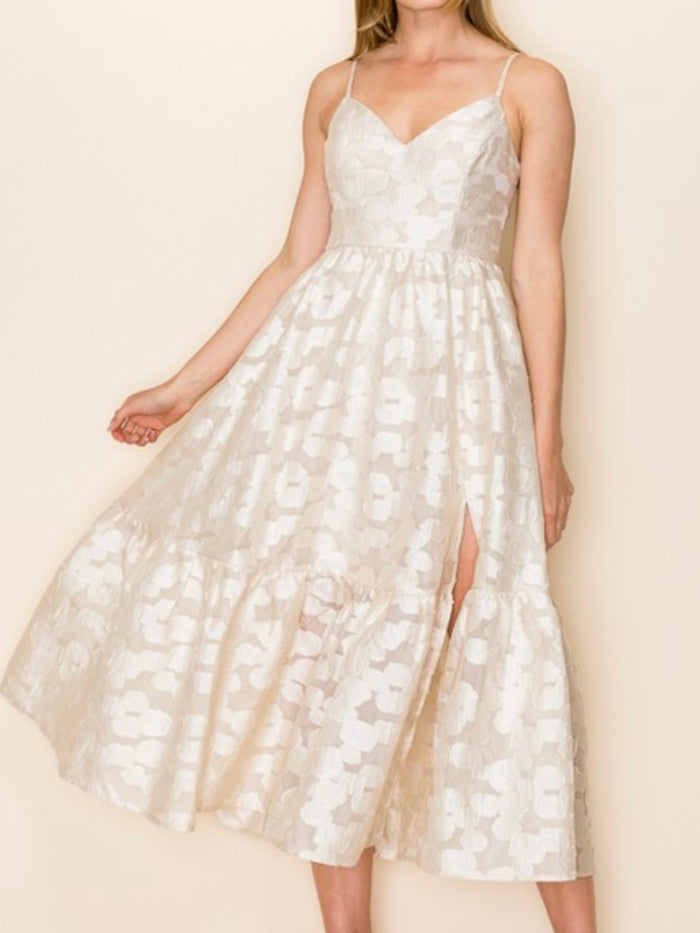 Cream Textured Sweetheart Midi Dress