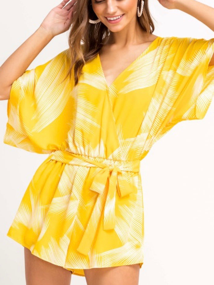 Yellow White Tie Romper