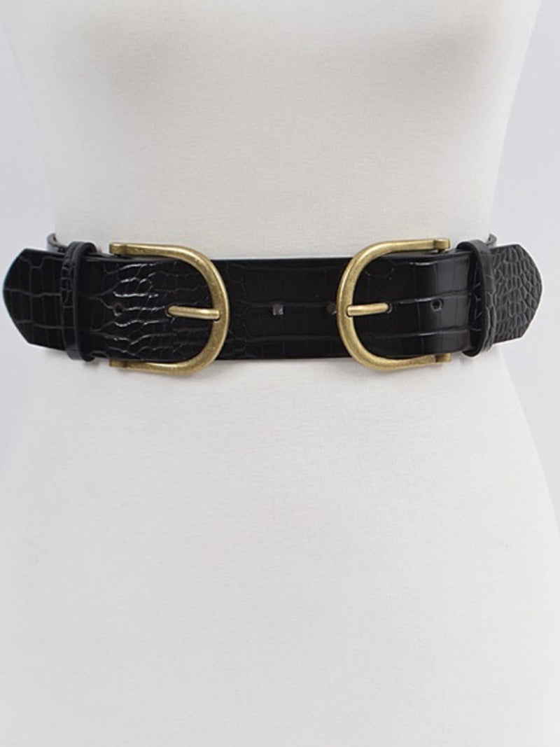 Two Buckle Croc Belt