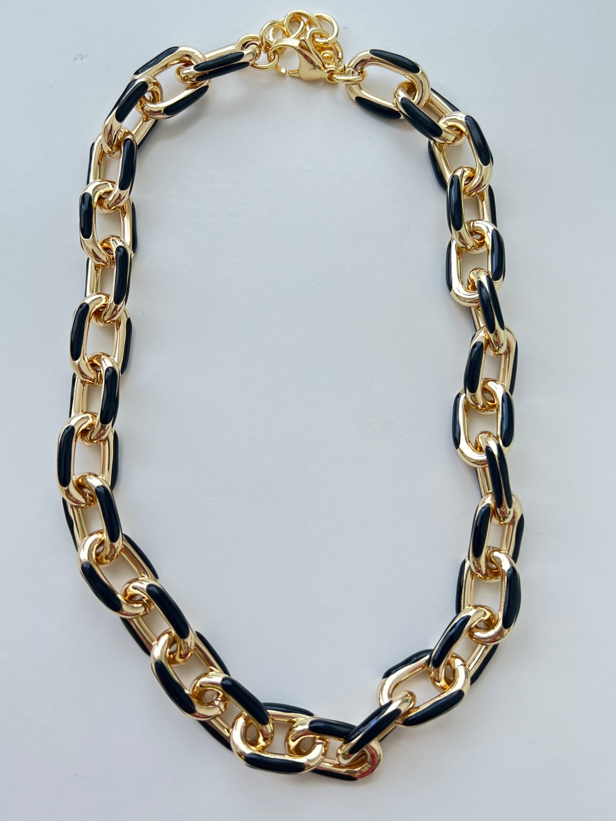 Large Gold Black Enamel Paperclip Necklace