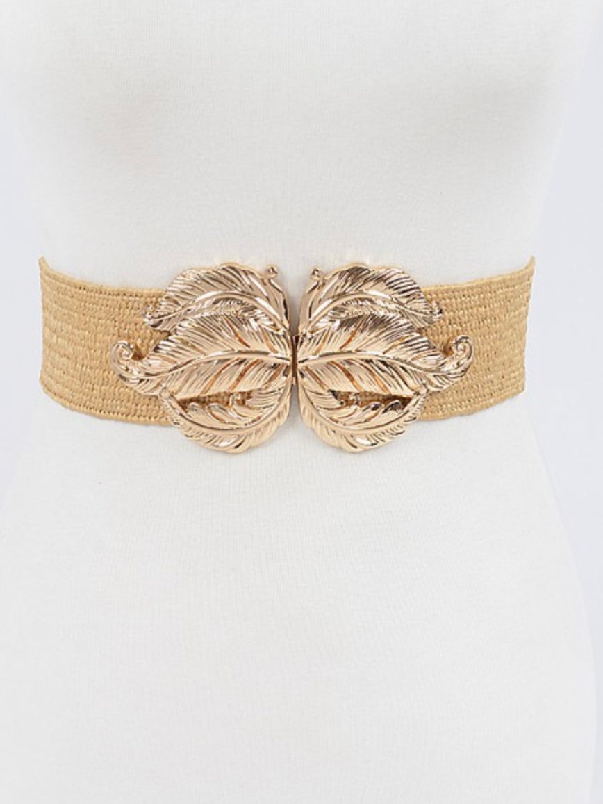 Khaki Leaf Buckle Elastic Belt