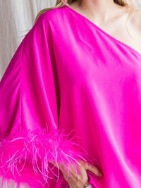 Hot Pink One Shoulder Feather Top