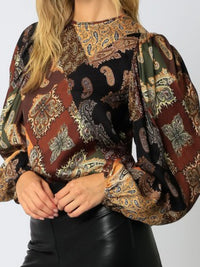 Burgundy Paisley Long Sleeve Blouse