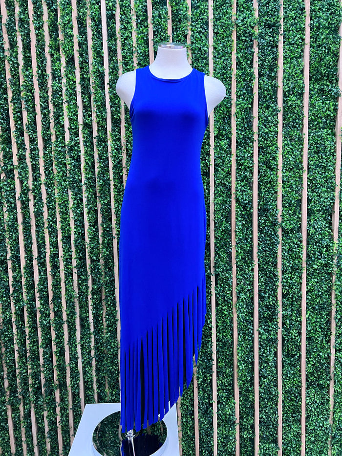 Eva Varro Exquisite Black Blue REversible Fringe Dress