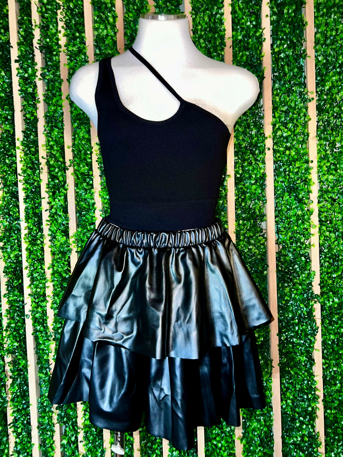 Pleather Ruffled Short Skirt
