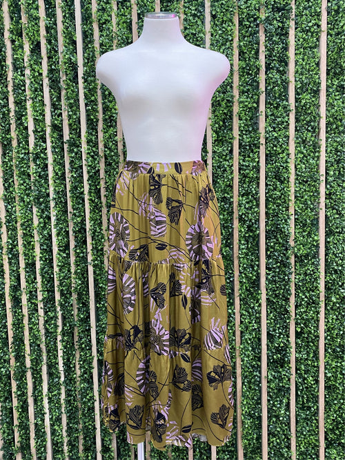 Olive Floral Midi Skirt