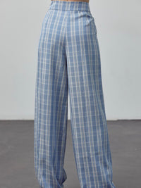 Blue Plaid High Waist Pants