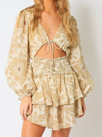 Beige Floral Cutout Short Dress