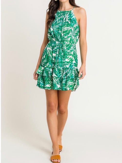 Green Leaf Halter Dress