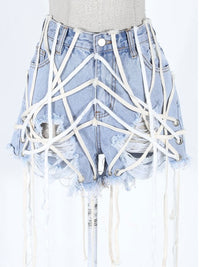 Lace Up Detail Denim Short
