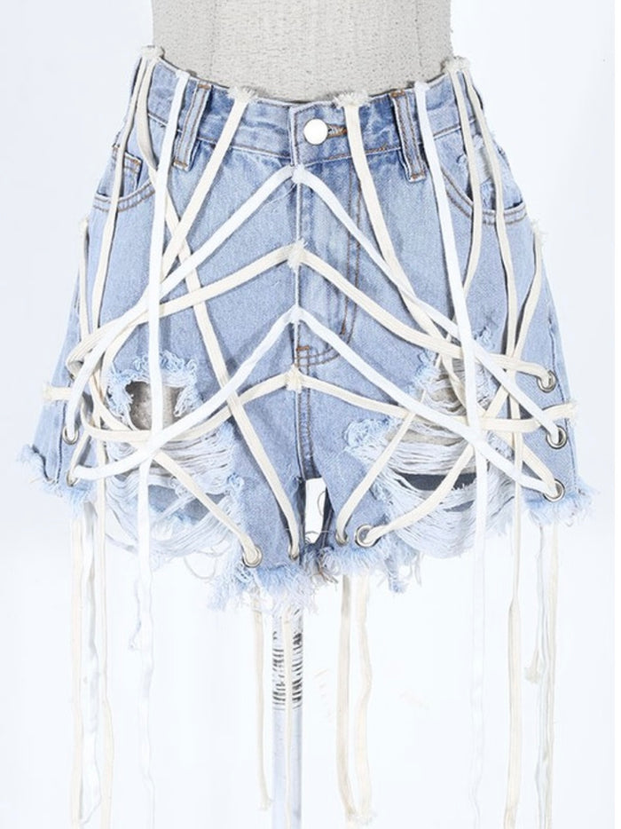 Lace Up Detail Denim Short