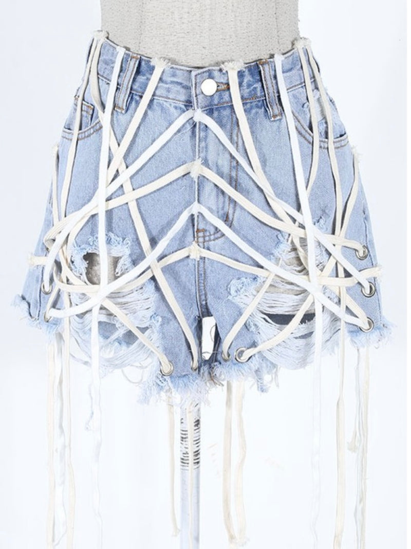 Lace Up Detail Denim Short