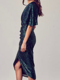 Sequin One Shoulder Midi Dress