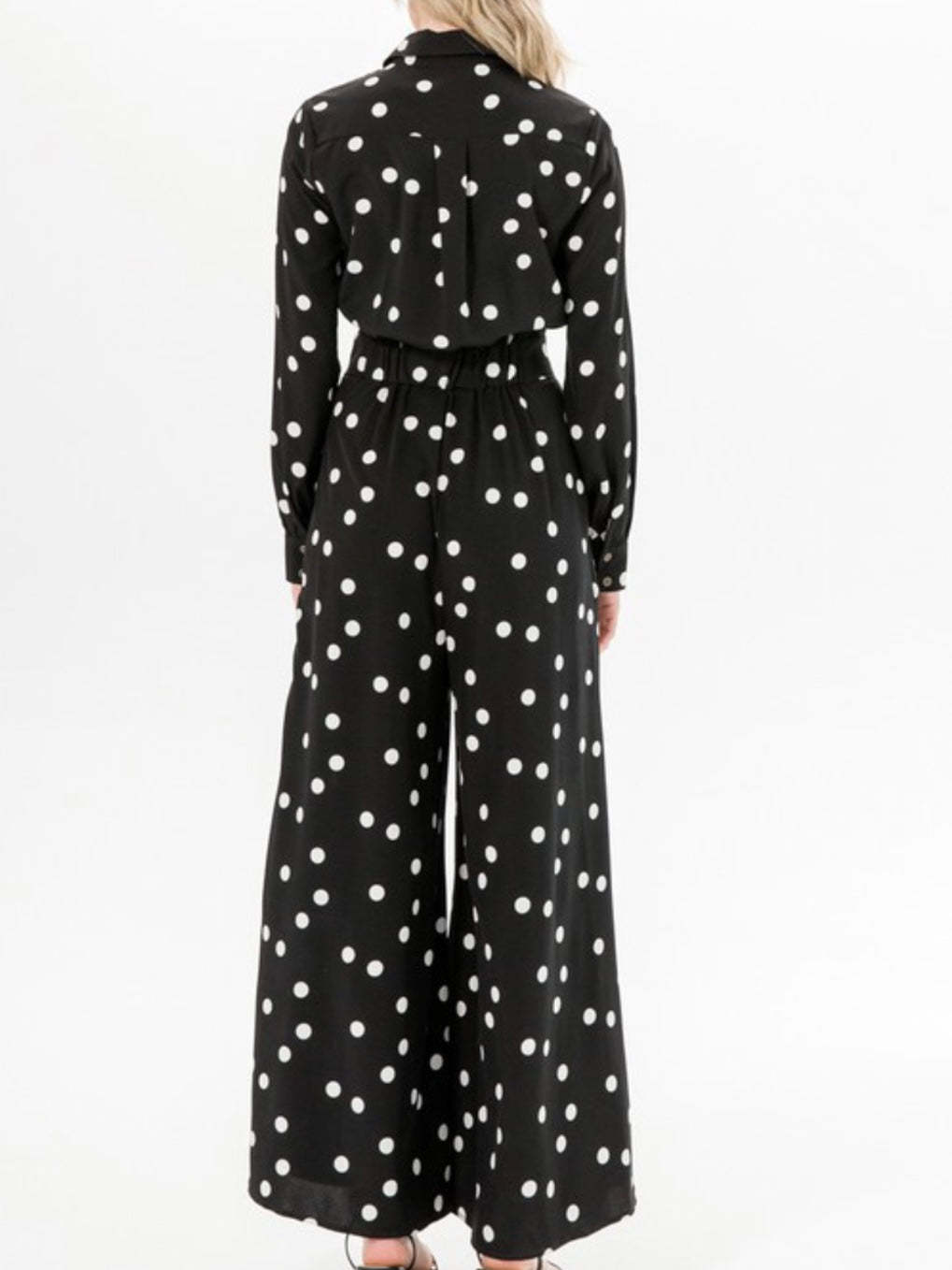 Black Polka Dot Button Down Jumpsuit