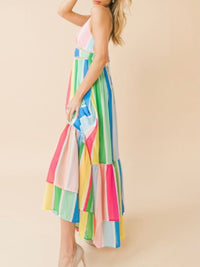 Blush Sky Blue Striped V Neck Maxi