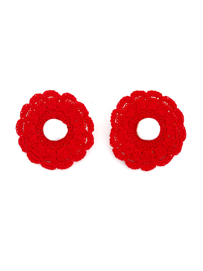 Red Crochet Pearl Earring