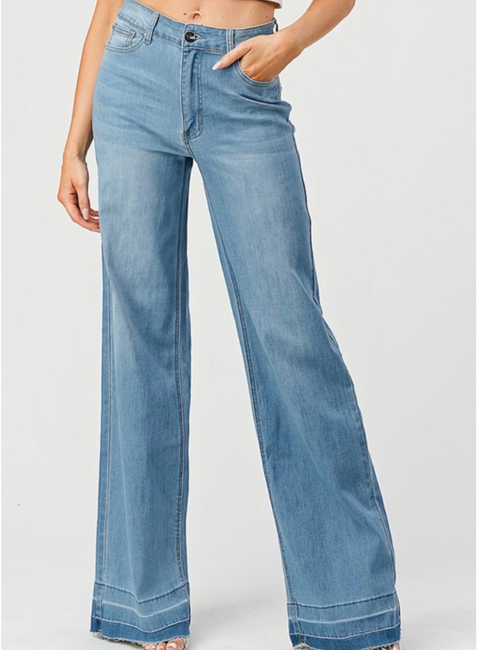 Blue Wide Leg Denim Palazzo