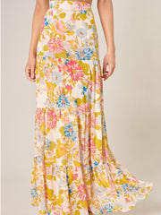 Yellow Floral Print MAxi Skirt