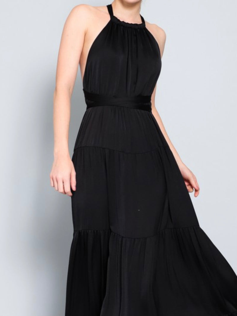 Black Tiered Halter Maxi Dress