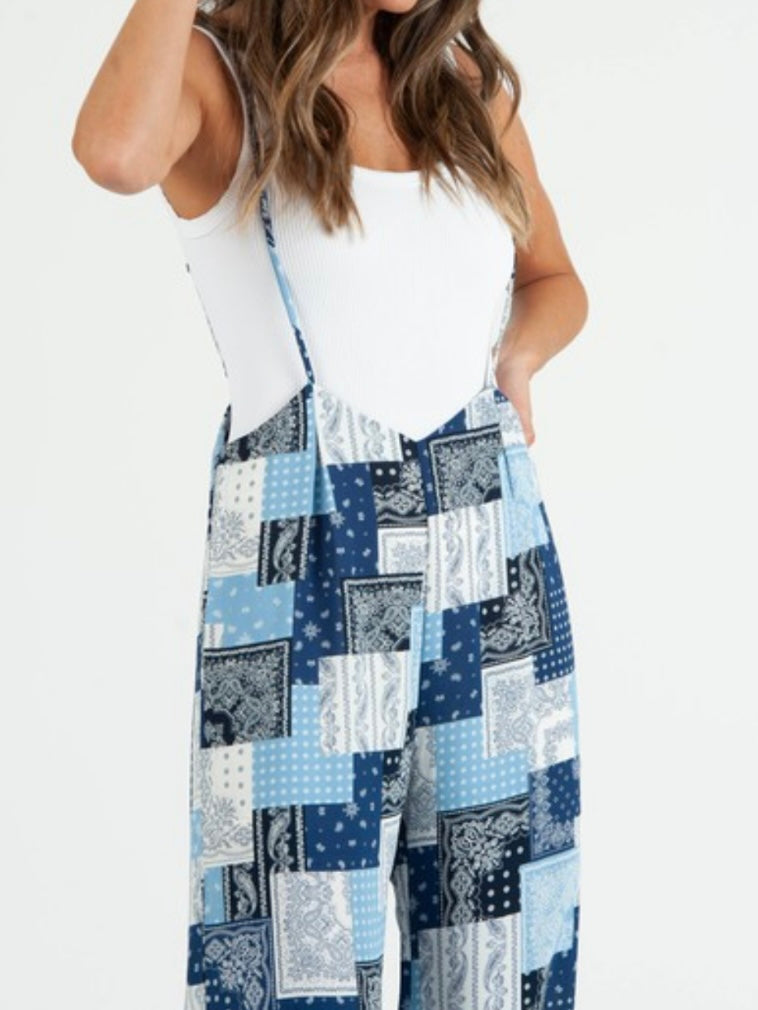Blue Bandana Patchwork Pant Overall