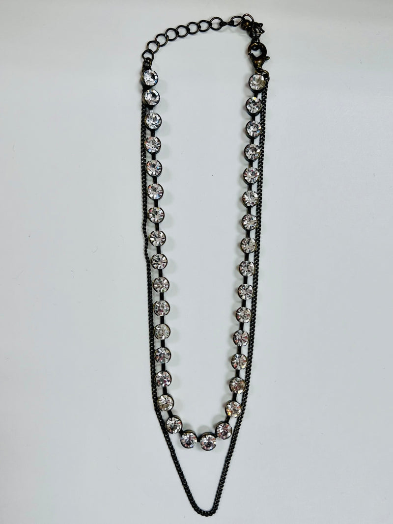 Crystal and Chain Double Necklace