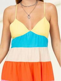 Color Block V Neck Maxi Dress