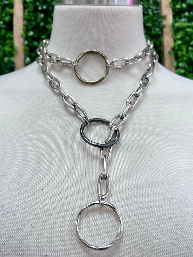 Triple Circle Mixed Metal Layer Necklace