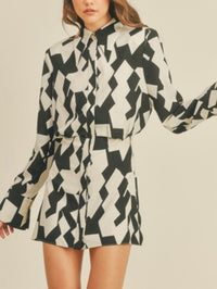 Black White Print Blouse Dress