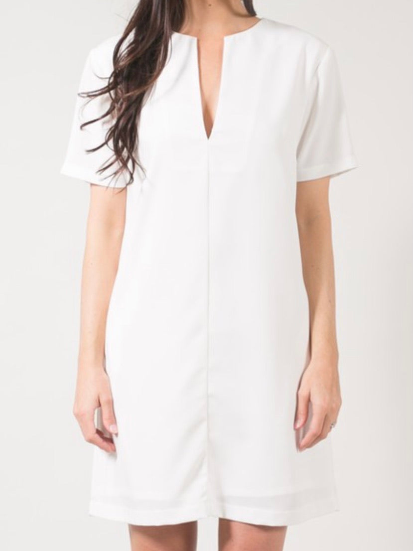 Classy White V Neck Shift Dress