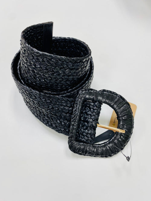 Black Elastic Raffia Belt